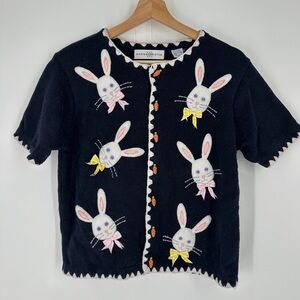 Marisa Christina Easter Bunny-Appliqué Cardigan carrot buttons size medium